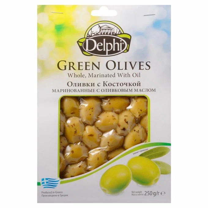 Оливки с косточкой маринованные с оливковым маслом 250 г. Delphi 