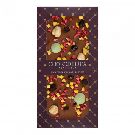 Чокоделика Манго, Фундук, Лайм 80 г. Шоколад молочный с украшением