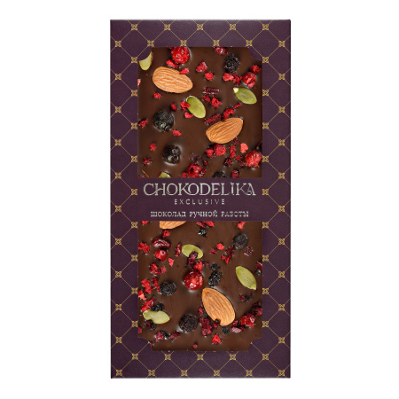 Чокоделика Миндаль, черника, вишня SUGAR FREE 80 г. Шоколад горький