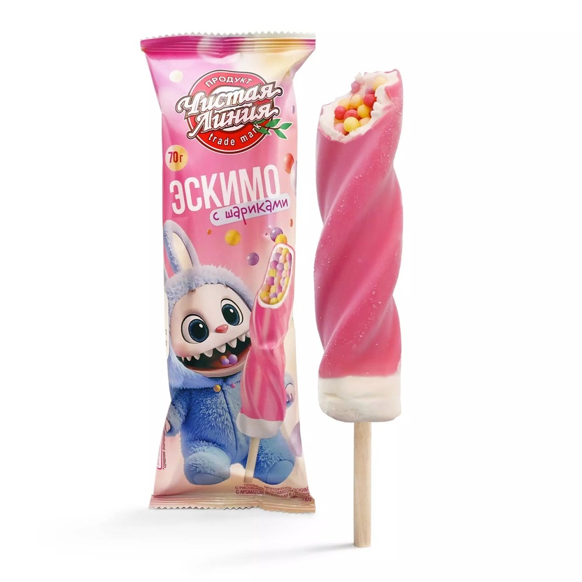 Эскимо пломбир с рисовыми шариками в малиновой глазури Спиролло 70 г Чистая Линия