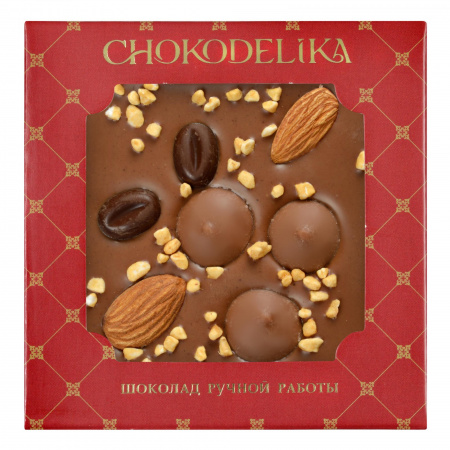 Чокоделика Миндаль и кофе 35 г. Шоколад молочный с украшением