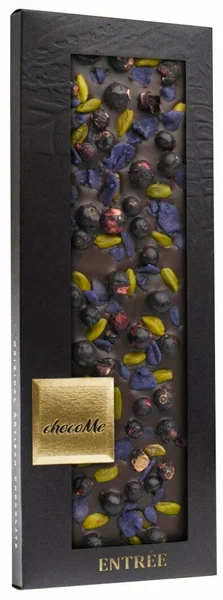 ШОКОМИ Горький шоколад с фисташками Бронте, лепестками фиалки, ягодами черной смородины (к Ширазу)110г