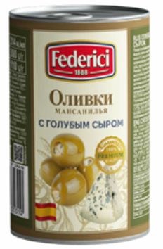 Оливки с голубым сыром FEDERICI 300 г. ж/б