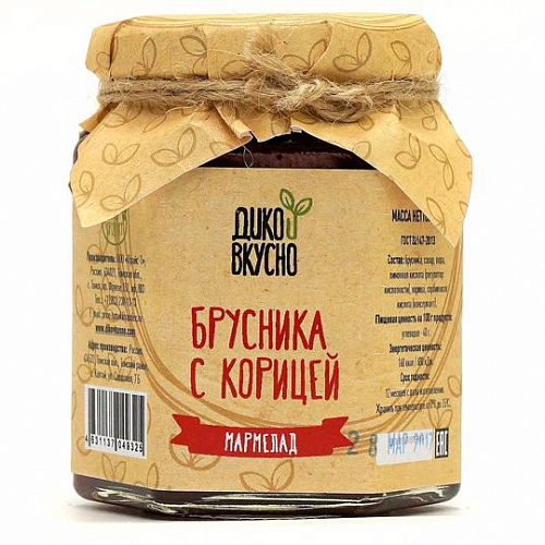 Десерт (мармелад) Брусника с корицей (содержание ягоды 60%) 100 гр 