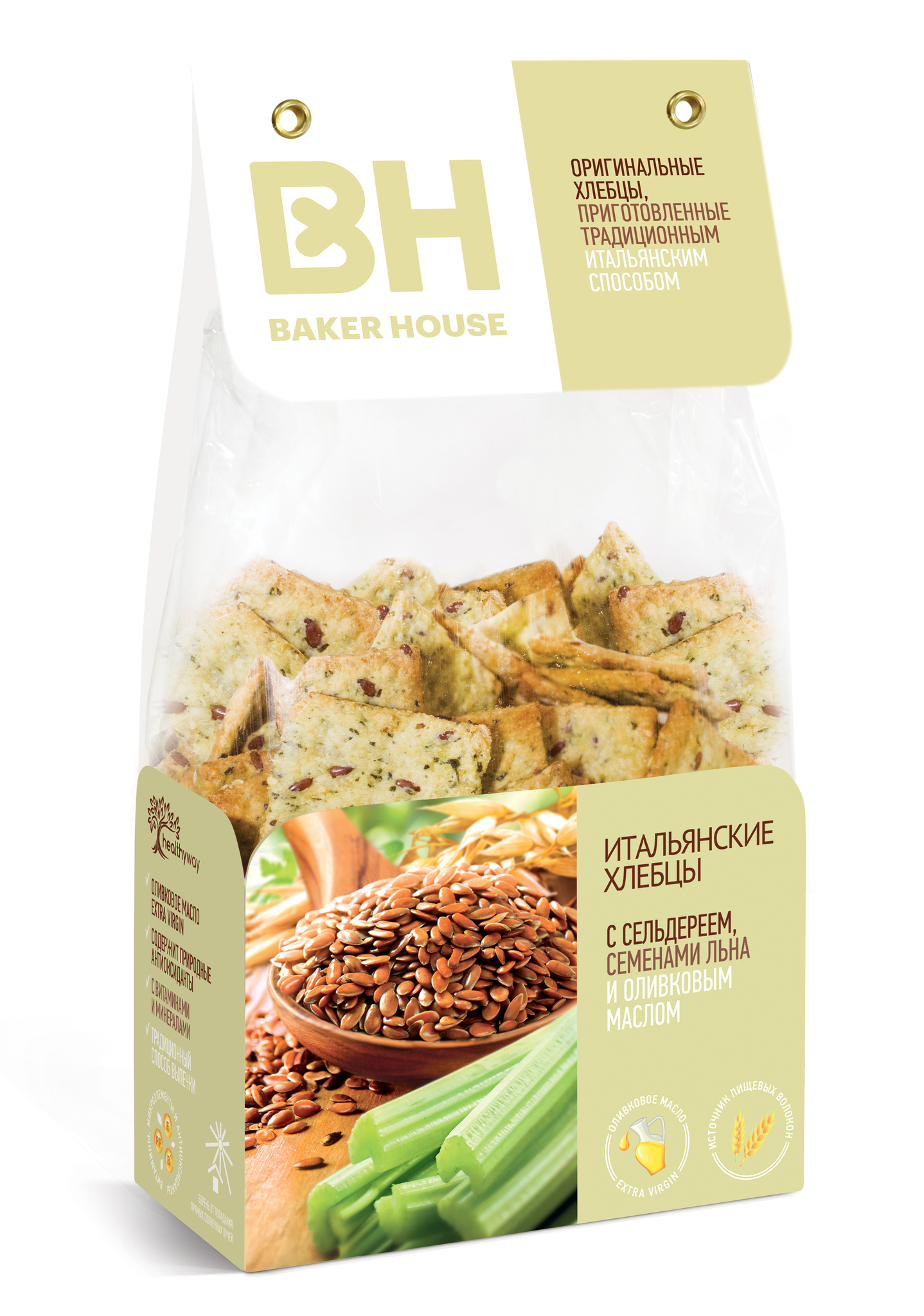 Итальянские хлебцы BAKER HOUSE с сельдереем, семенами льна и оливк. маслом 250г