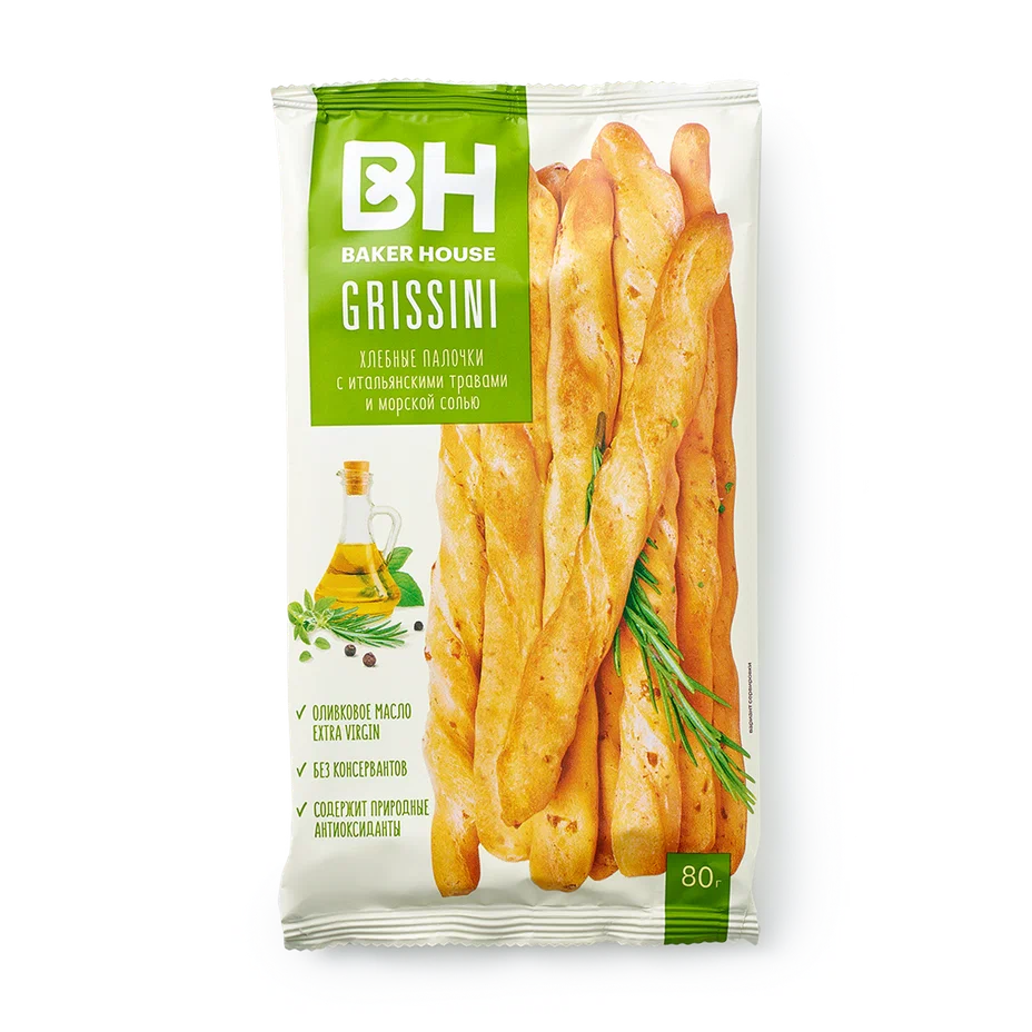 Хлебные палочки GRISSINI с итальянскими травами и морской солью 80 г.