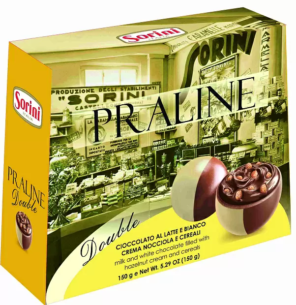 Конфеты SORINI Bauletto Double из молочного и белого шоколада с начинкой пралине 150гр