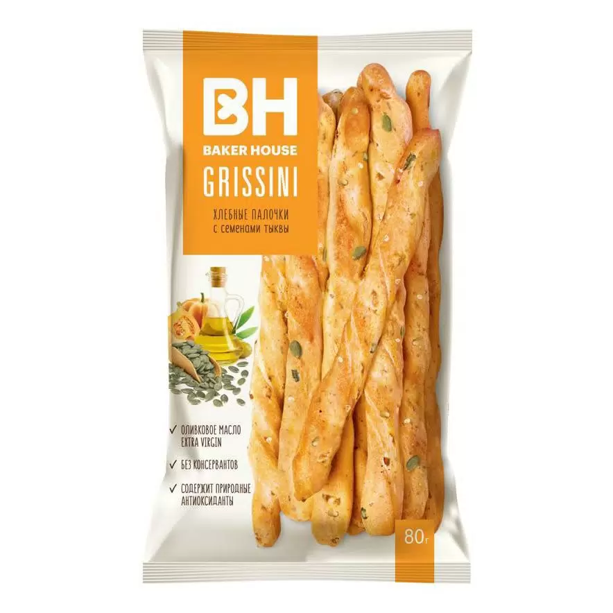 Хлебные палочки GRISSINI с семенами тыквы 80 г.