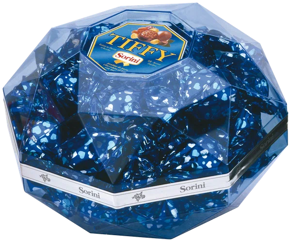 Конфеты SORINI из молоч. и белого шок. со злаками и нач. пралине "Tiffy" 340г пластик кристалл