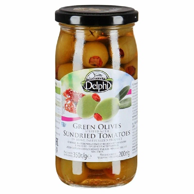 Оливки фаршированные сушеными томатами в рассоле 350 г. Delphi