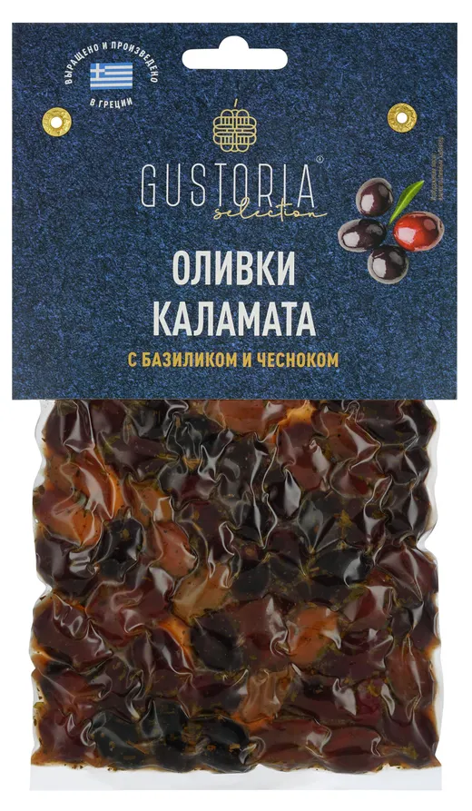 оливки каламата с чесноком и базиликом gustoria 200 г картинка