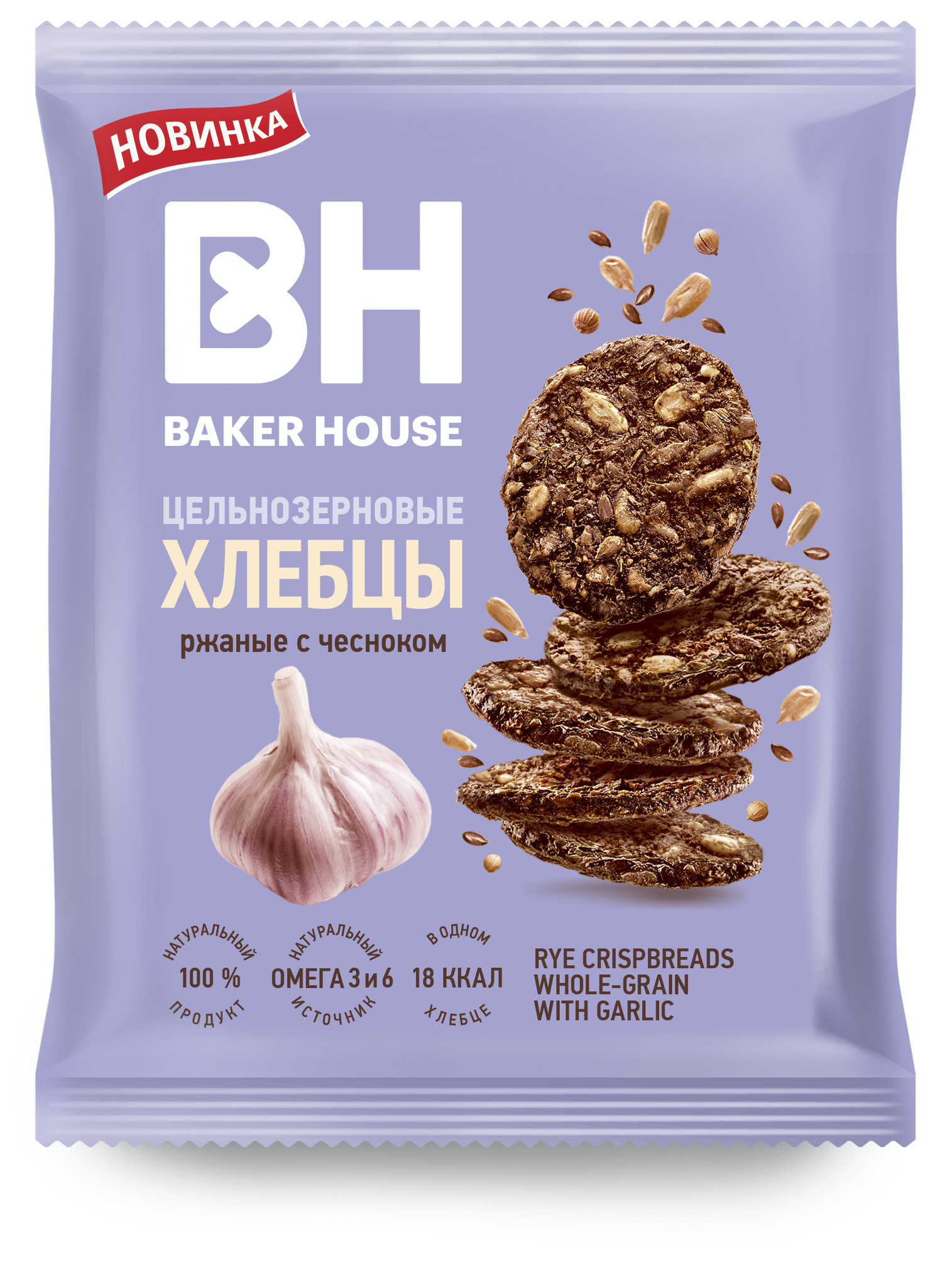 Хлебцы цельнозерновые ржаные с чесноком Baker House 50 гр.