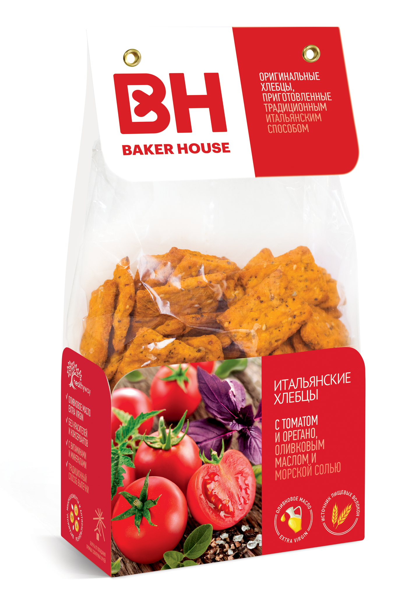 Итальянские хлебцы BAKER HOUSE с томатом, орегано, олив.маслом и морск.солью 250г