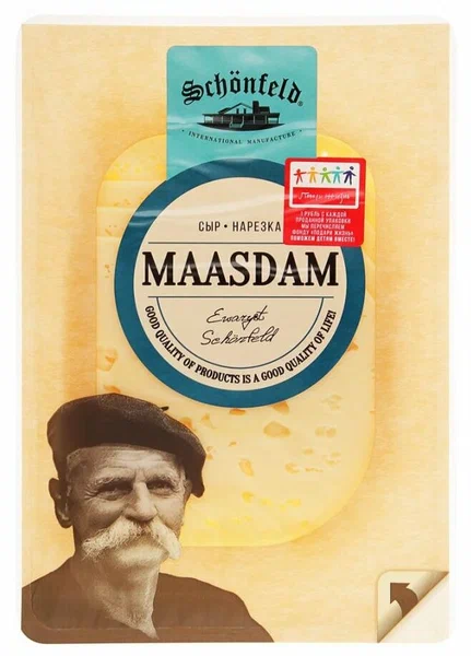 Маасдам Schoenfeld сыр 45% нарезка 125 г.