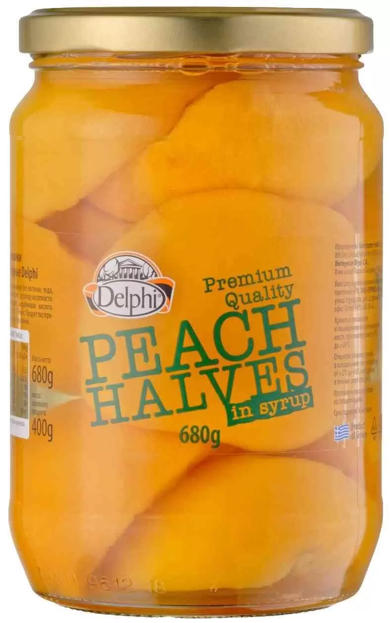 Персики половинки в сиропе Delphi 680 г ст/б