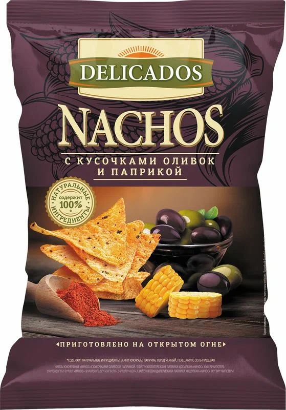 Чипсы кукурузные Nachos DELICADOS Оливки/паприка 150 гр.