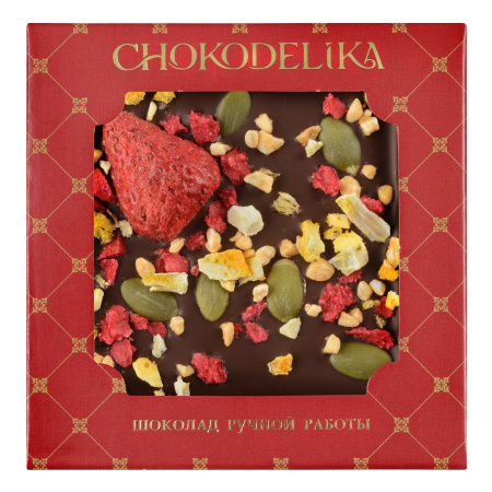 Чокоделика Клубника и апельсин 35 г. Шоколад темный с украшением