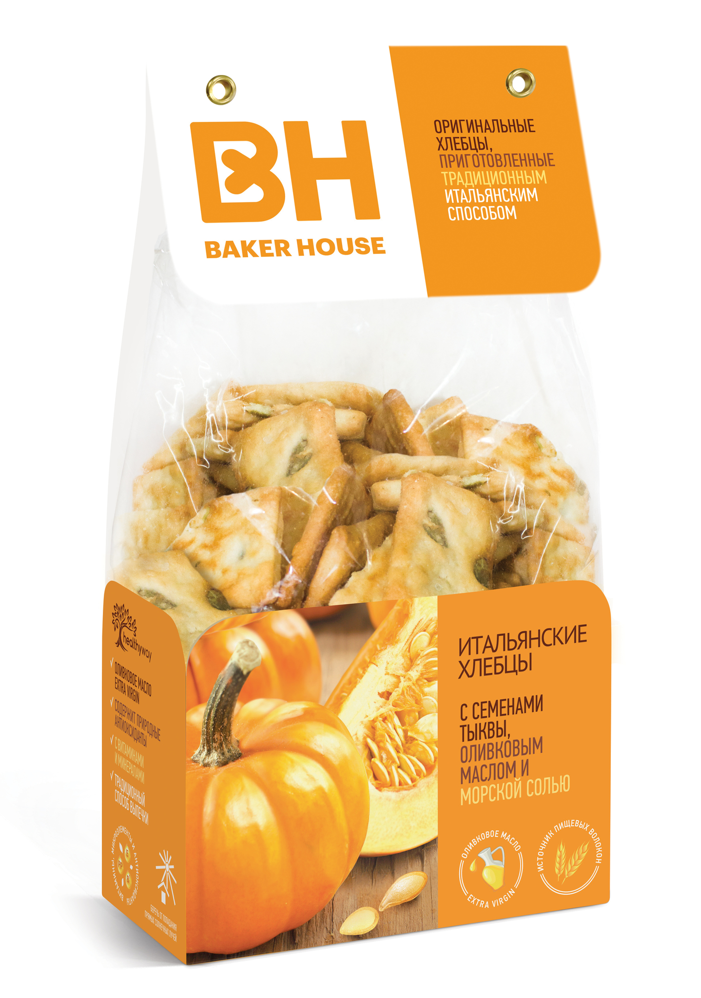 Итальянские хлебцы BAKER HOUSE с семенами тыквы, оливковым маслом и морской солью 250г