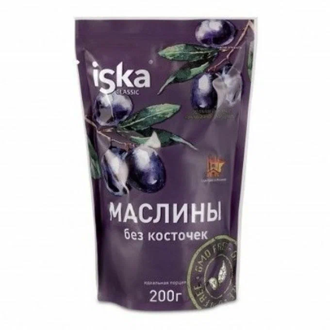 Маслины черные ISKA б/к дойпак 200 гр.