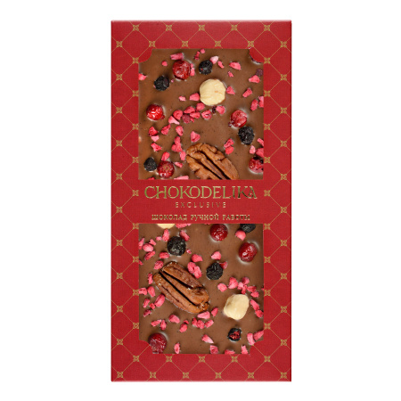 Чокоделика Пекан, фундук, малина SUGAR FREE 80 г. Шоколад молочный
