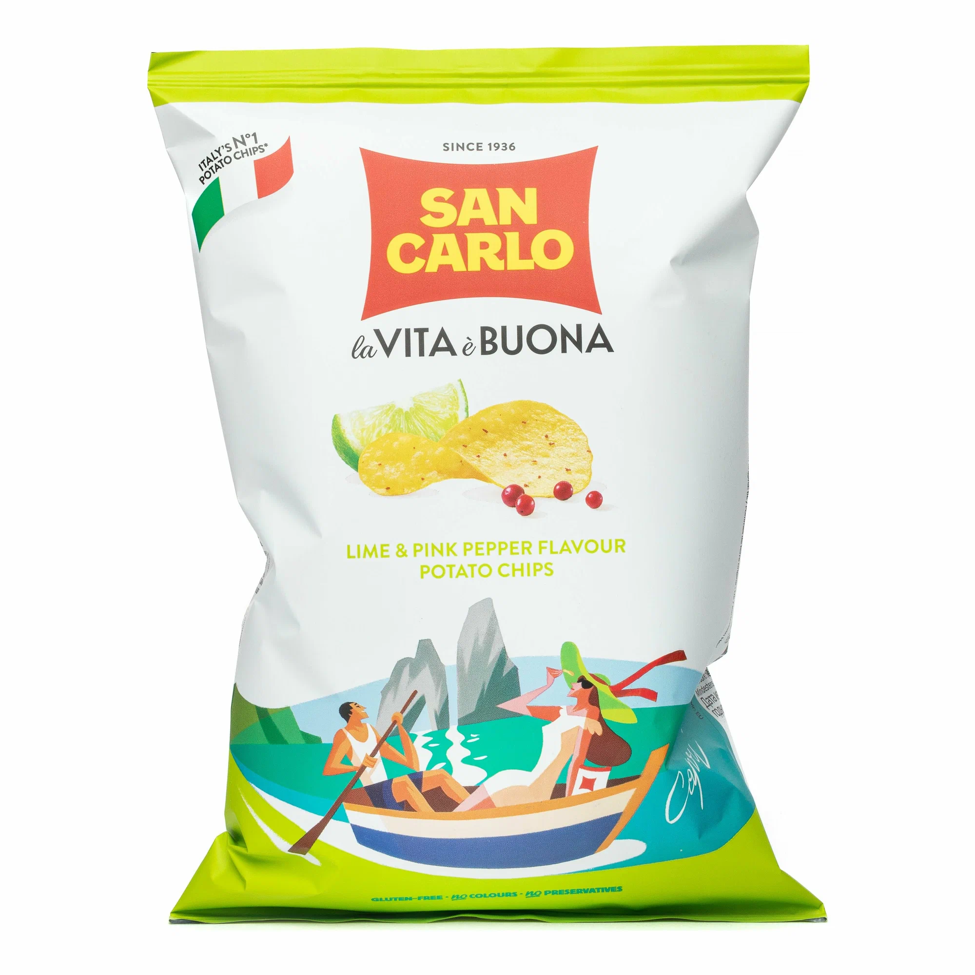 Чипсы картофельные Сан Карло Пью Густо вкус лайма и розового перца 50 гр