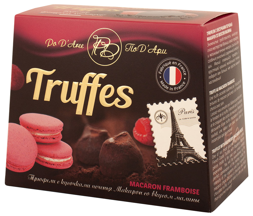 Матез Трюфель с кусочками печенья Макарон, со вкусом малины 160 г. Шоколадный набор обечайка
