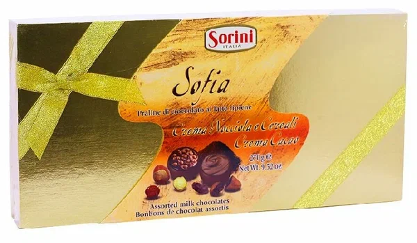 Конфеты SORINI из молочного шок. со злаками и нач. из какао крема и пралине Sofia 270 г.