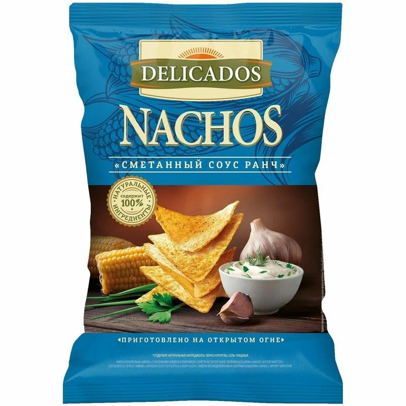 Чипсы кукурузные Nachos DELICADOS Сметанный соус Ранч 150 гр.