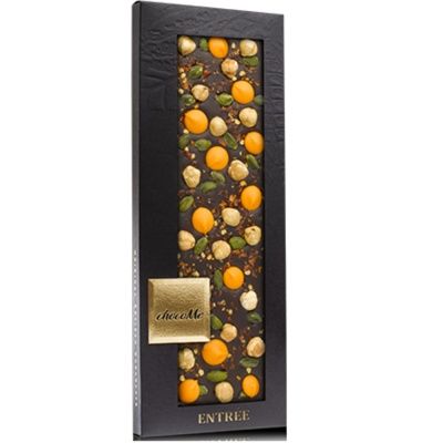 ШОКОМИ Горький шоколад с пьмонтским орехом, фисташками Бронте, апельсиновыми каплями и перцем чили 110г