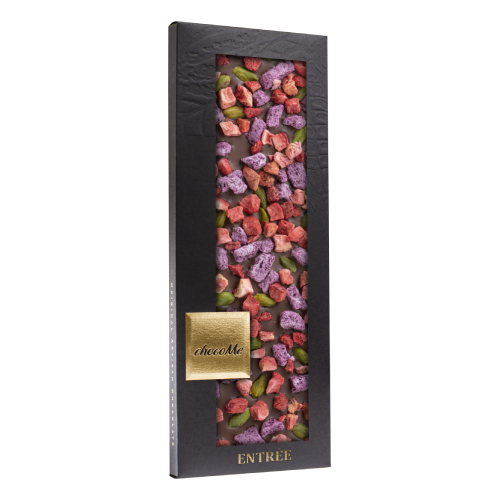 ШОКОМИ Молочный шоколад с фисташками Бронте, йогуртом с голубикой и кусочками клубники 110г